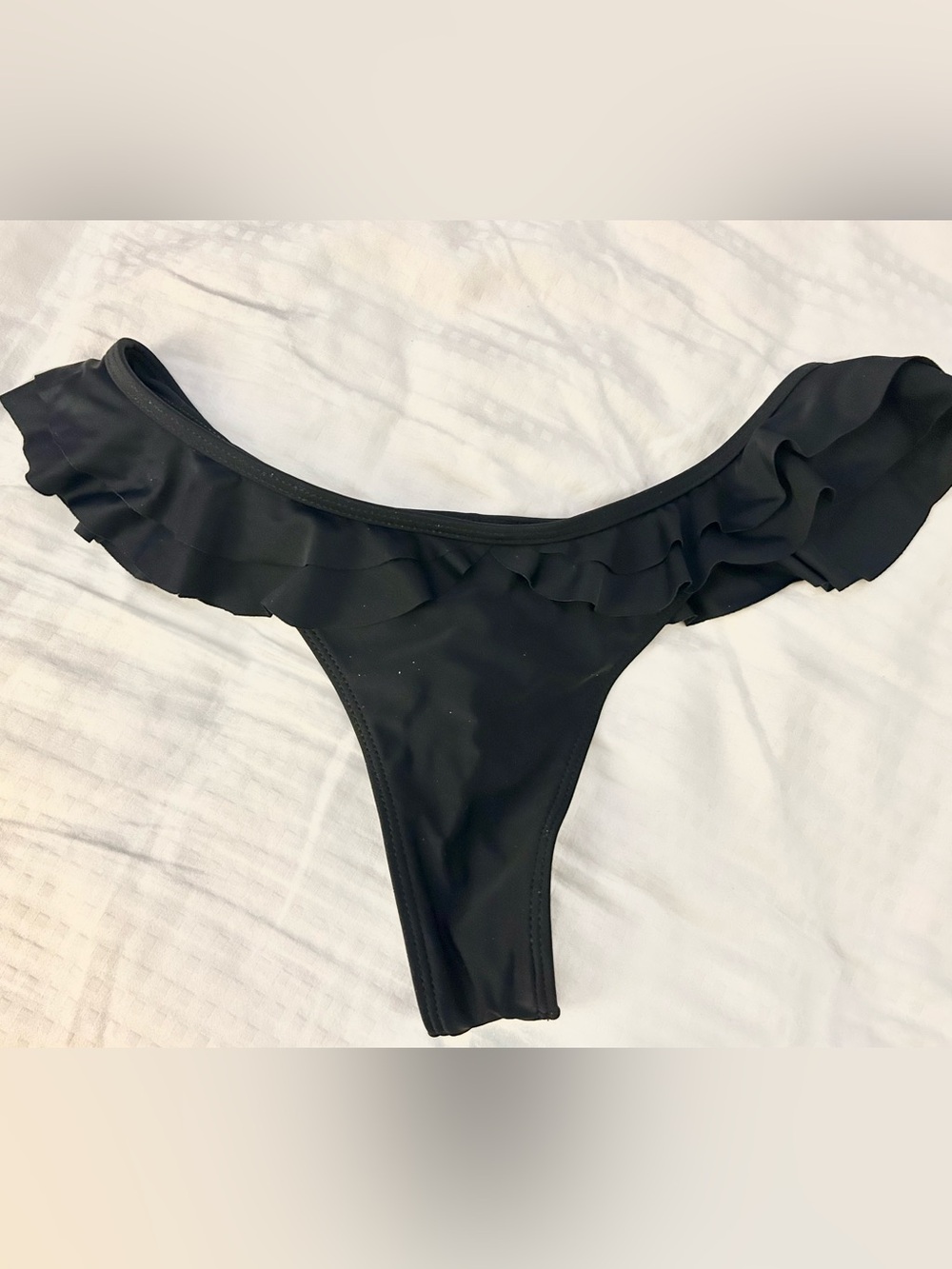 Women's Layered Ruffle Trim Thong Beach Panty Swimsuit Bikini Bottoms L